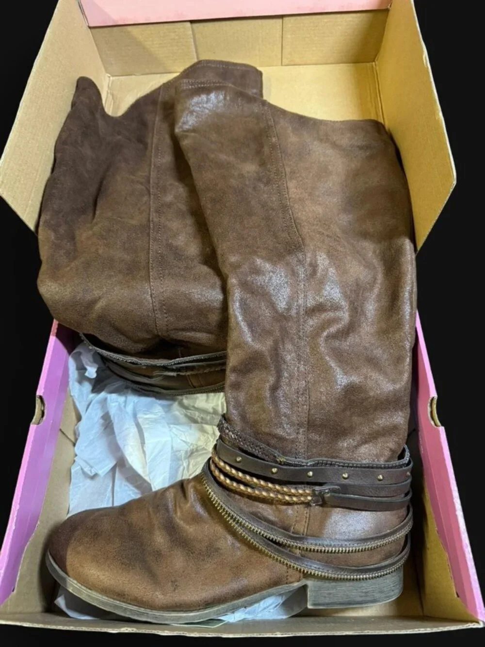 Jellypop Marvel Harness Boot, Brown Distressed Suede Size 11